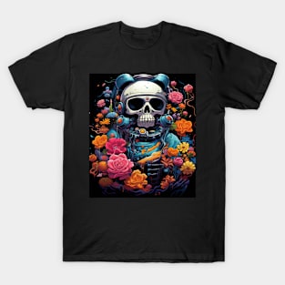 Floral Eternity: Rose-Adorned Skull Design T-Shirt